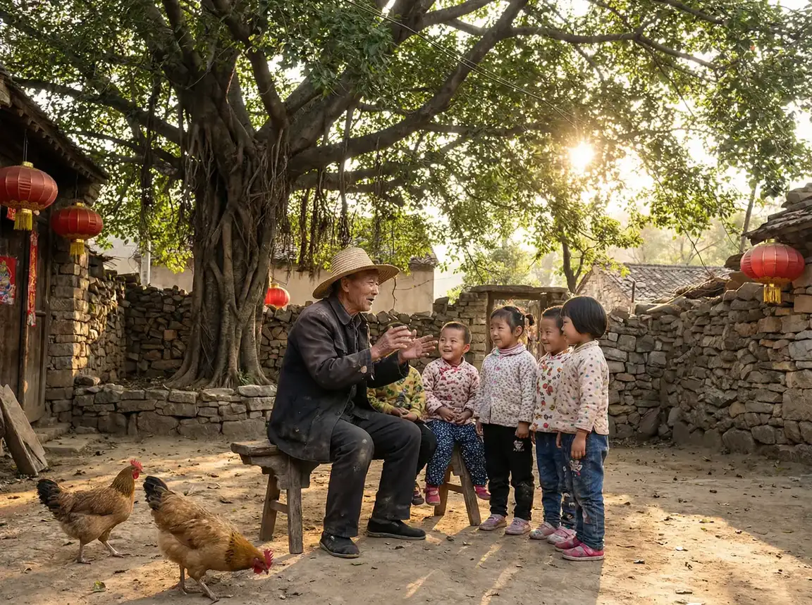 老人在大榕树下给孩子们讲故事 - 初代吸血鬼第一季 乡村记忆